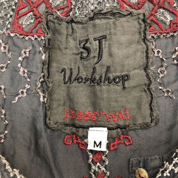 Johnny Was 3J Workshop Gray Embroidered Silk Womens Medium Boho Peasant Dress M - Picture 4 of 16